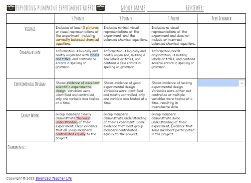 exploding pumpkins rubric